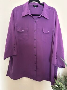 Notations Violet Collared Button-Front Blouse